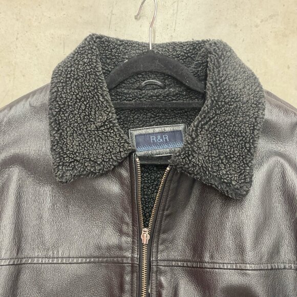 Vintage R&R Casuals Leather Jacket Mens Extra Large Biker Cotton Collar - Picture 3 of 8